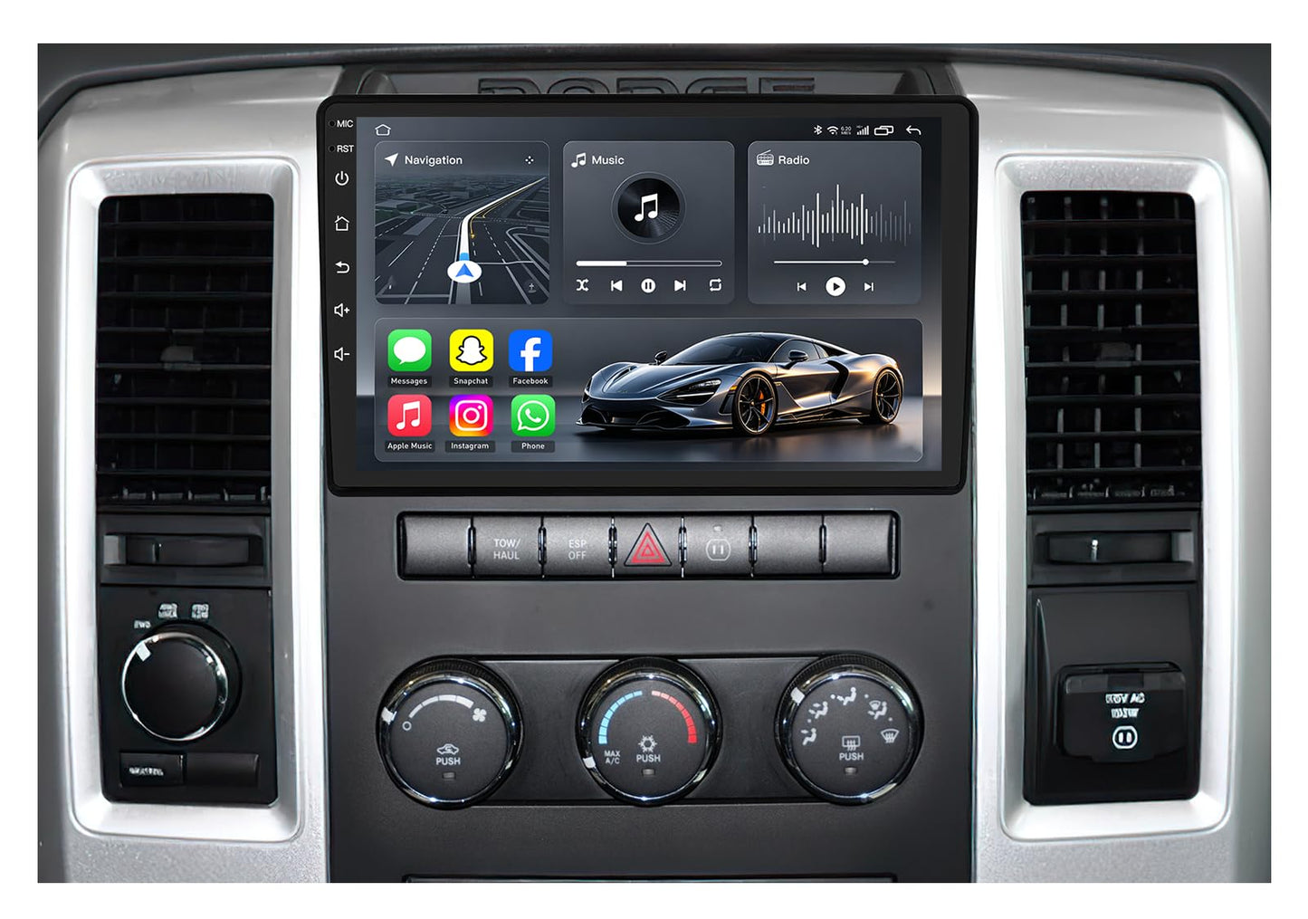 4Core+64GB ROM Car Radio for Dodge Ram 1500 2500 3500 2009-2012: 10 Inches IPS Touchscreen Upgrade Stereo with Wireless Carplay Android Auto GPS 5G WiFi HD 1080P Backup Camera Bluetooth FM SWC 4 Core 2GB RAM + 64GB ROM 10 Inches