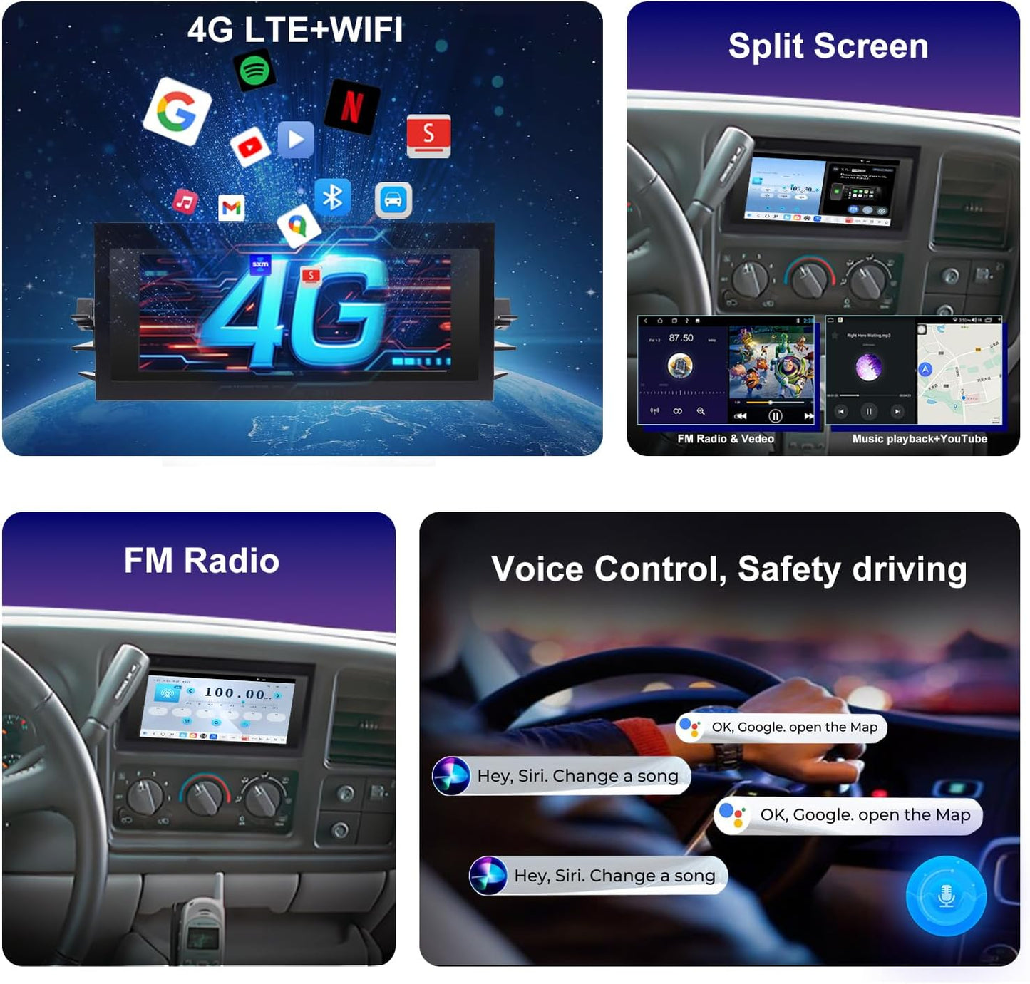 QLED Radio for Chevy GMC Buick Cadillac 1995 1996 1997 1998 1999 2000 2001 2002,8 core Touch Screen Stereo Upgrade,Wireless carplay & Android Auto,Free Backup Camera