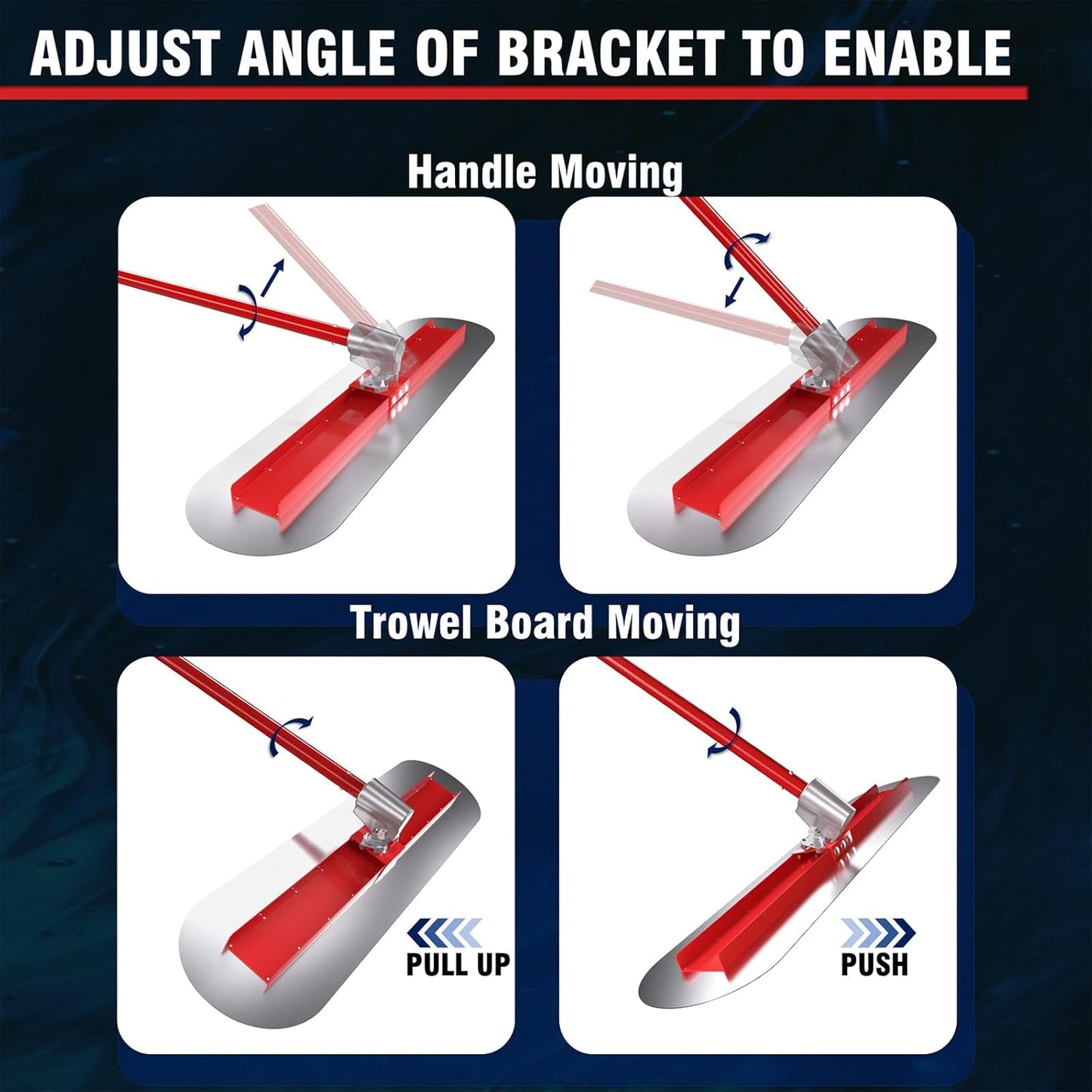 Concrete Bull Float Tool Kit with 48x12 inch Round End Fresno Trowel, Stainless Steel Board, 4 Extendable Aluminum Alloy Poles and Tilt Bracket