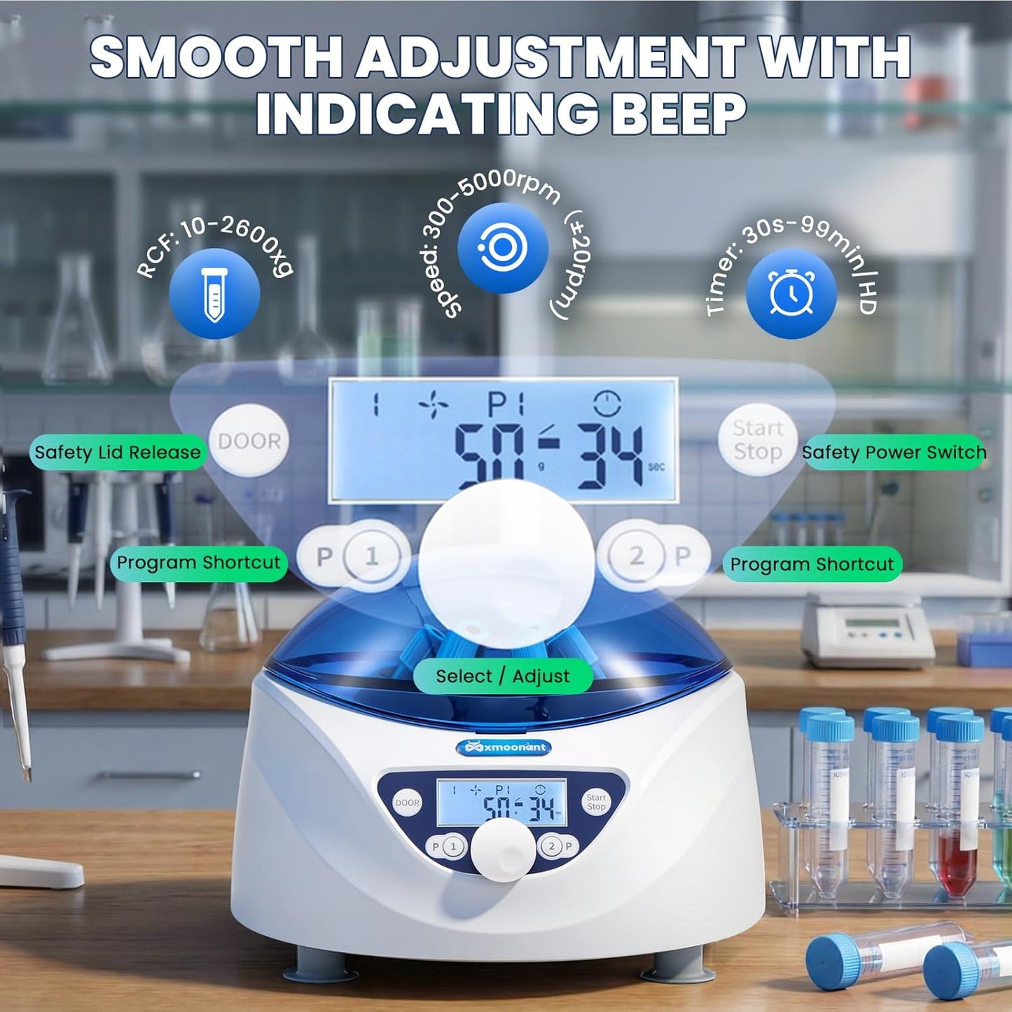 Mxmoonant Centrifuge Machine, Lab PRP Benchtop Centrifuges 300-5000RPM Electric Centrifuga with LCD Display, 6x15mL Rotor for 15/10/7/5/2/1.5mL Tubes