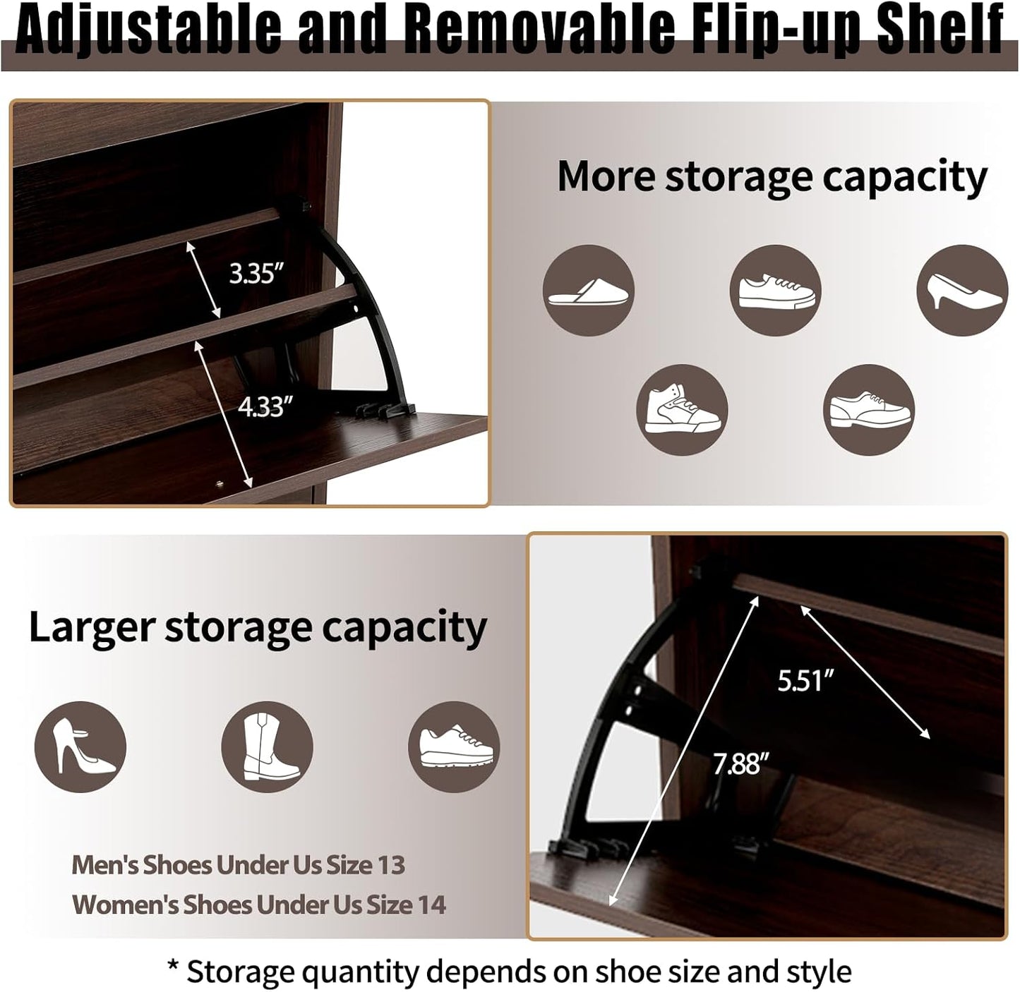 Shoe Storage Cabinet with 3 Flip Drawers, Freestanding Storage Racks for Entryway Hidden Narrow Shoe Organizers Perfect for Heels, Boots, Slippers, Walnut Brown
