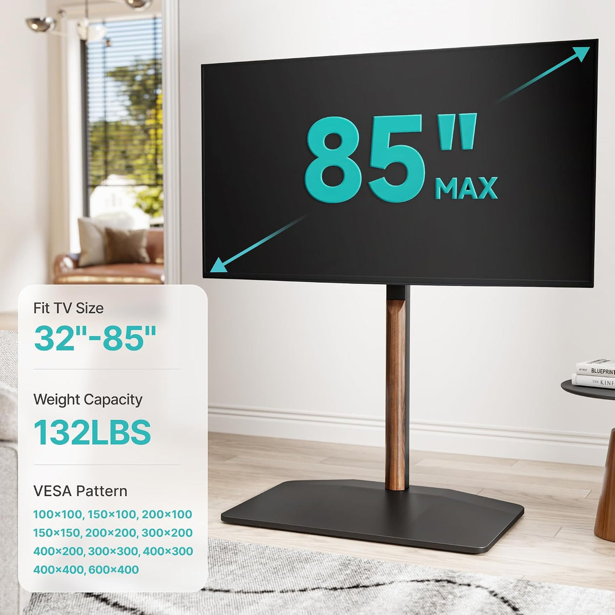 Pegzone Universal Swivel TV Floor Stand for 32-85 Inch Screen, Black Walnut