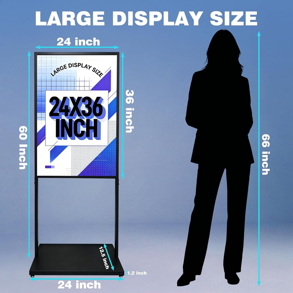 24×36 In Sign Holder Floor Stand, Heavy Duty Slide-In Poster Stand