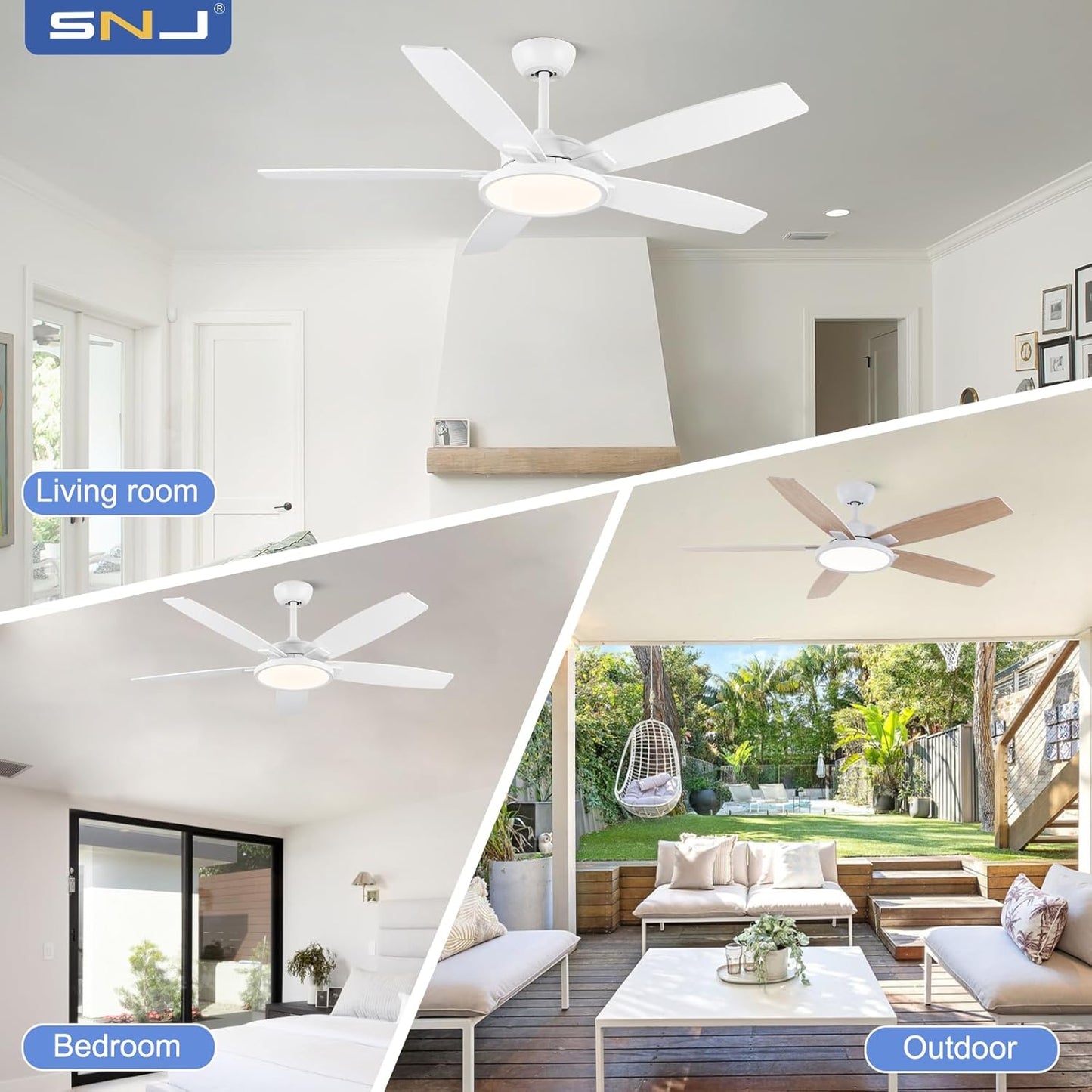 52 inch Ceiling Fan with Light, White Ceiling Fan with Light and Remote, Bedroom Ceiling Fan for Indoor, Outdoor, Living Ro