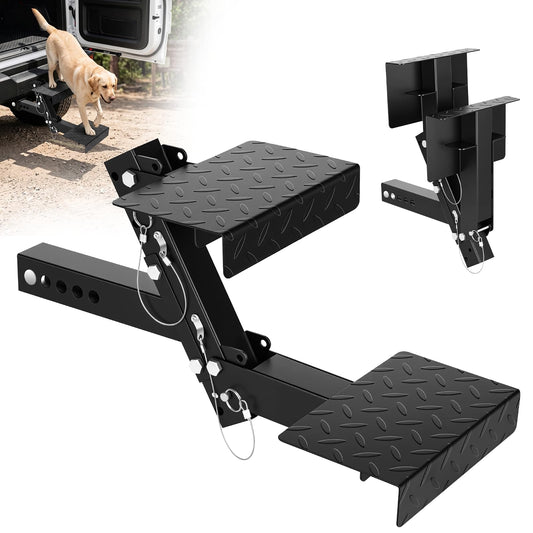 Anti-Loss Pin Hitch Step - Folding Truck Step with Safety Strap for 2" Receiver, 4-Level Adjustable Height Bumper Step for RV Trailer Pickup SUV Camper Van Access