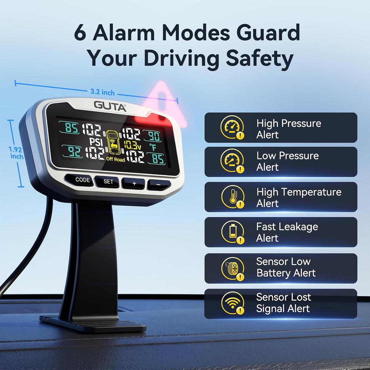 GUTA GT90 Tire Pressure Monitoring System, 0-188 PSI TPMS with 6 Sensors 6-Sensors