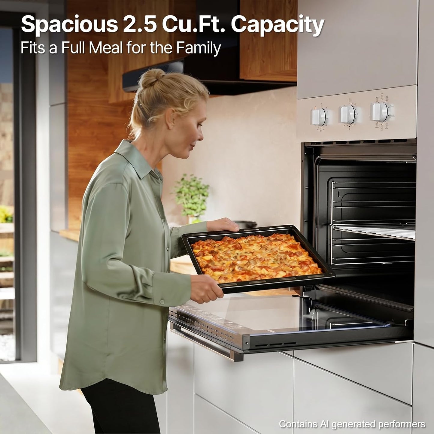 24 inch Built-in Electric Wall Oven, Stainless Steel | 2.5 Cu.ft Convection, 4D Hot Air & 9 Cooking Modes, 3 Knob Control, 3-Layer Tempered Glass Door, Secure Shipping Design