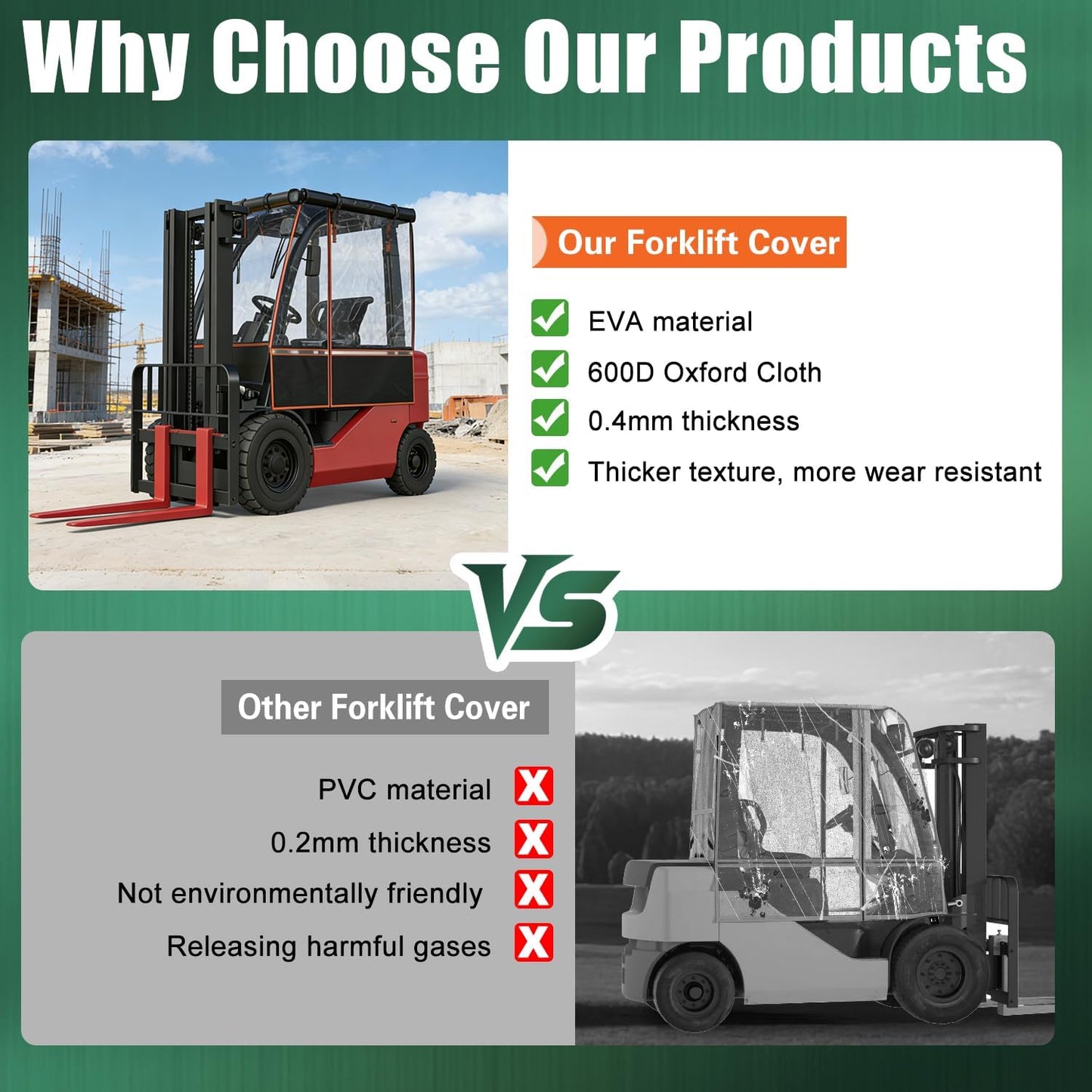 2026 Upgraded Forklift Cover, EVA Transparent Material, UV Protection, 600D Oxford Cloth for Outdoor Indoor Forklift，57" Top 45" L x 40" W x 52" H, Fit Forklift up to 6000 lb