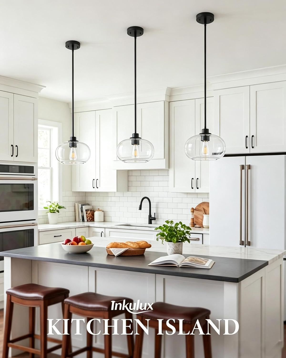10-Inch Glass Pendant Light for Kitchen Island, Black, IN-PL02-BK Black 1
