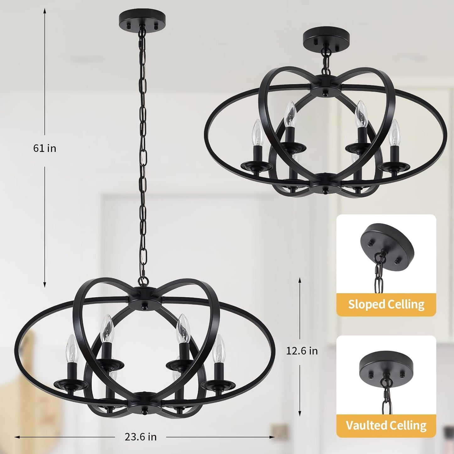 Modern Chandeliers for Dining Room Light Fixture, 24' Black Chandelier Style Flower Metal Shape,6-Light Kitchen Lighting Hanging Lights