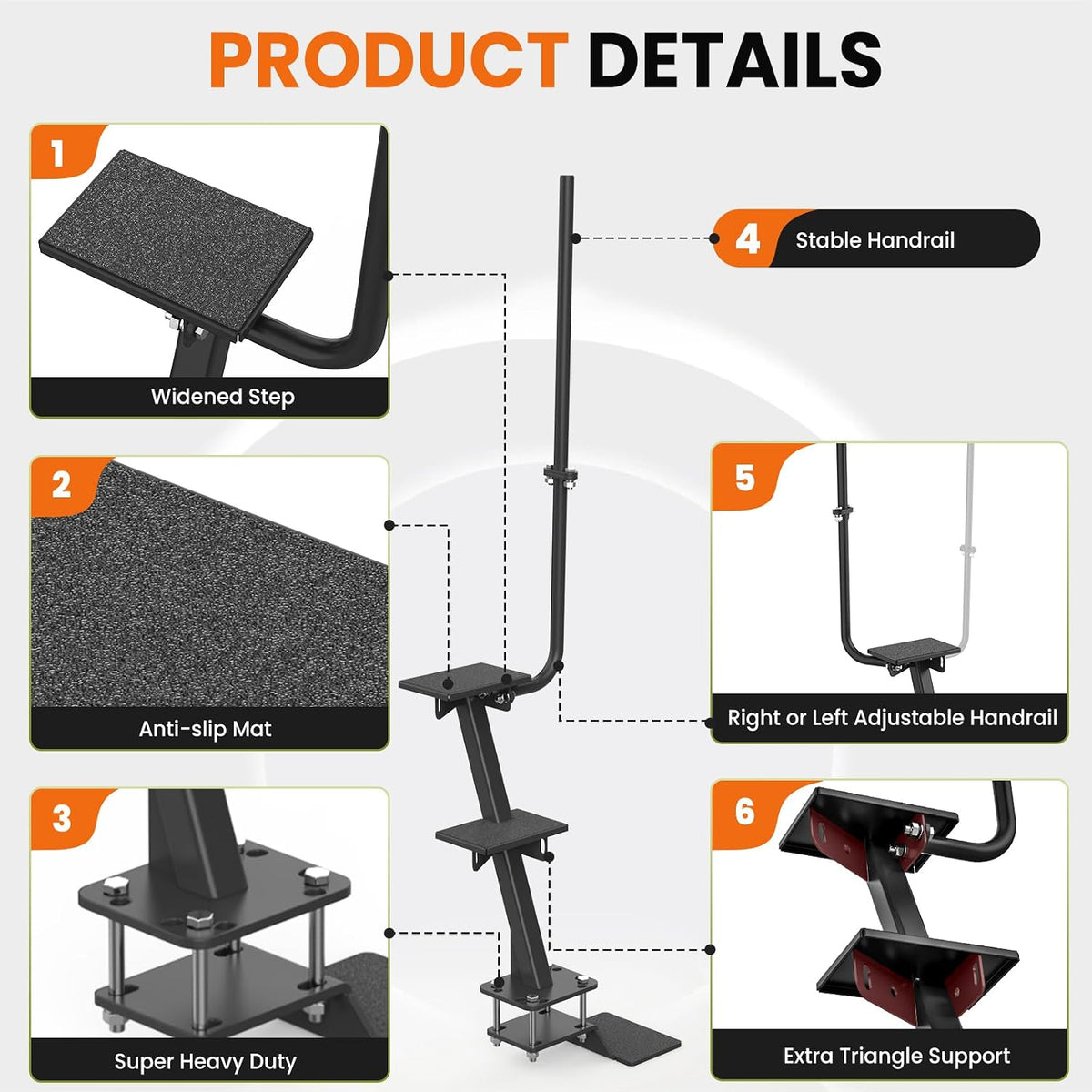 Heavy Duty Boat Trailer Steps, Fits 3"x3", 4"x4" & 3"x5", 880 lb Capacity Front-mounted Boat Trailer Steps 1