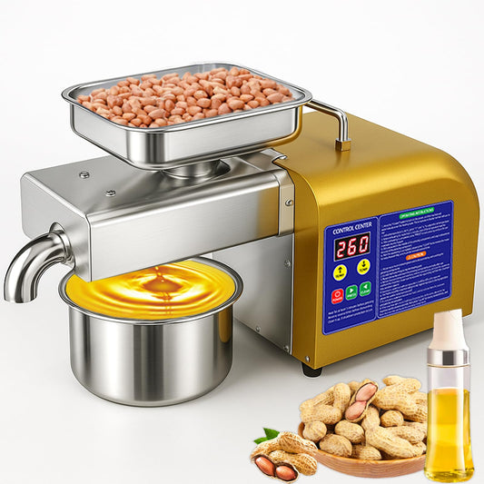1800W Automatic Seed Oil Press Machine, Hot and Cold Extraction | Stainless steel, 11-20 lb/h output, 104-572°F control for home and commercial use with peanuts, sesame, soybeans and walnuts