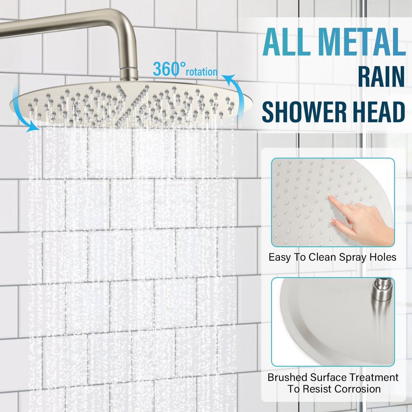 12 Inch Shower Faucet Set, High Pressure Shower Head and Handheld 3 Jet Combo Kit, Bathroom Wall Mount Rain Shower System, Includes Valve and