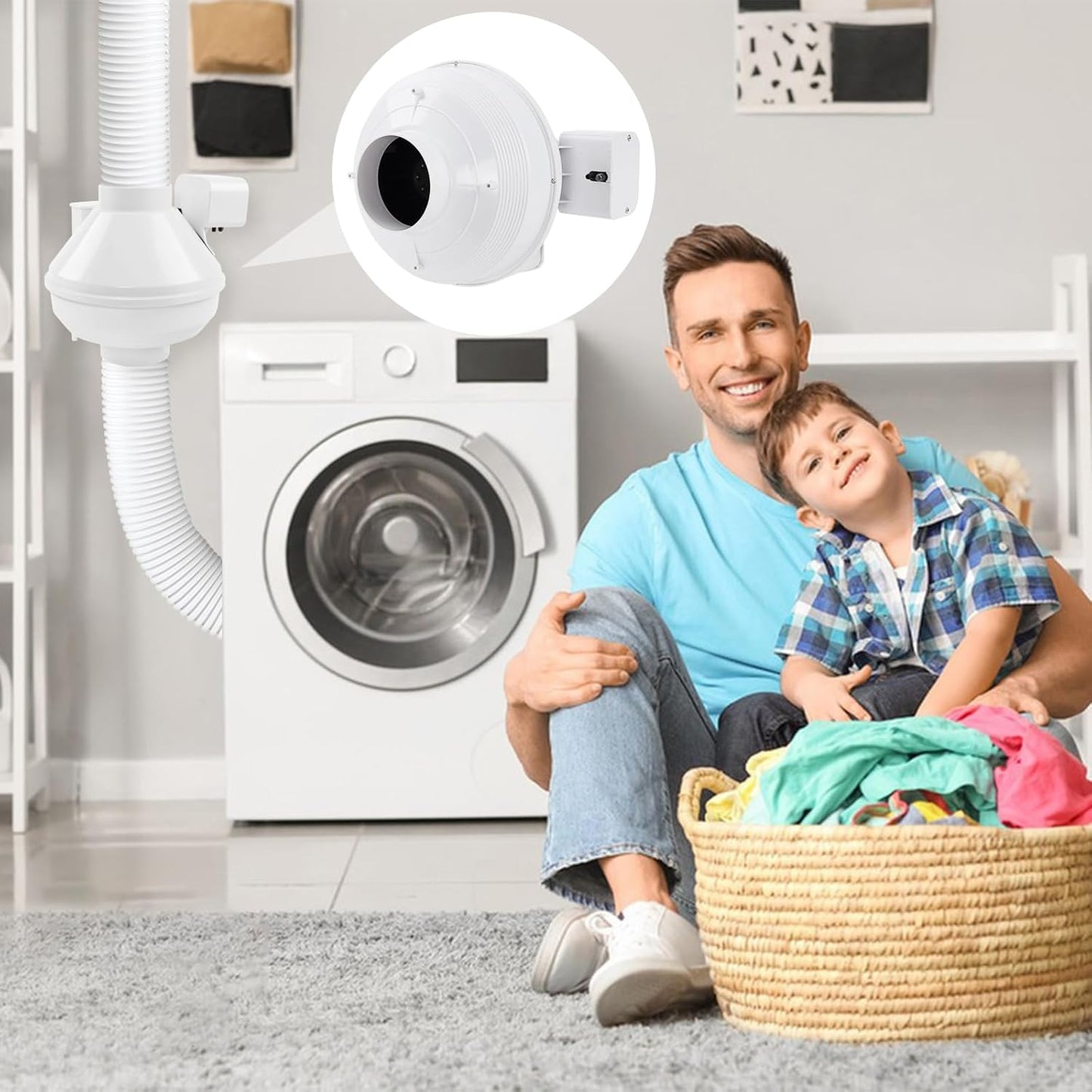 Dryer Booster Fan with Pressure Switch for Automatic Activation, Effectively Boosting Drying Efficiency and Reducing Lint Buildup. Compatible with Dbf110 Vent Booster Fans， 4-Inch With Plug, 167 CFM electronic low pressure sensor