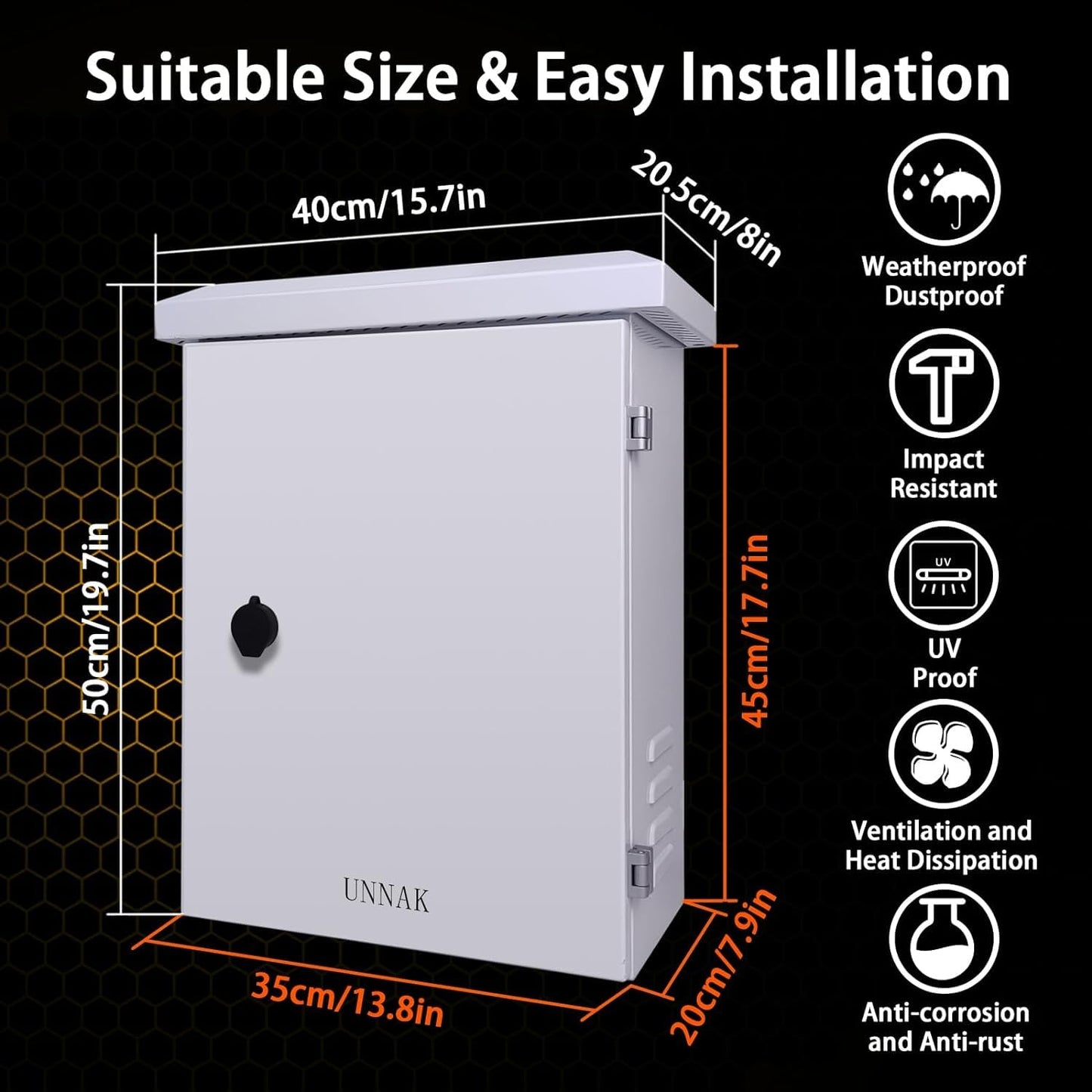 Outdoor Enclosure Electrical Weatherproof Box - 19.7x15.7x7.9' Outdoor Network Enclosure Exterior Box Ventilated Enclosure hinged Outdoor Galvanized