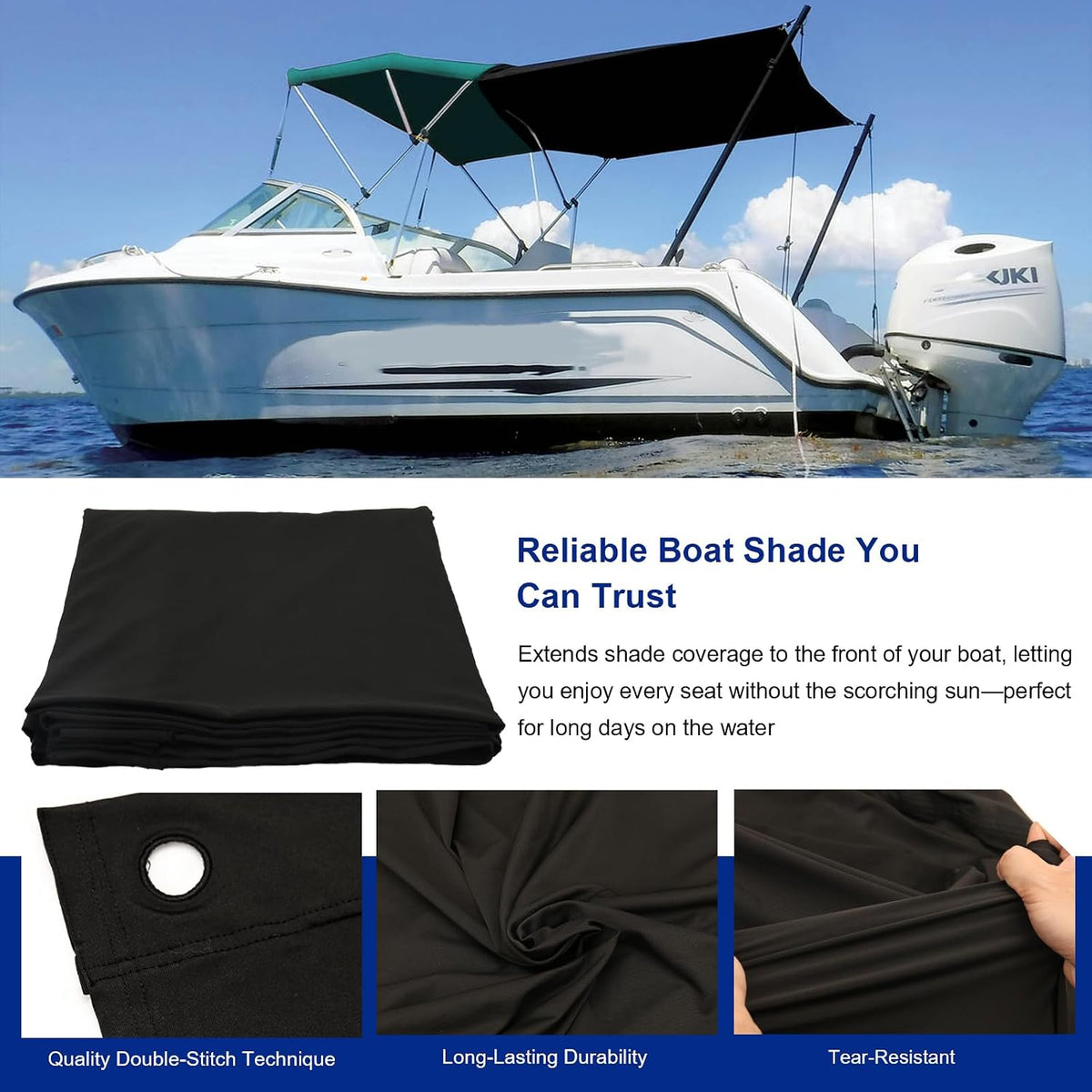 T-Top Bow Shade 9' x 5' for Boat, UTV & RV – Portable Sun Shade Extension with UV Protection, Stretchy Breathable Fabric, Universal Fit for T-Top, Bimini, Roll Bar – Includes Shock Cord & Carabiner