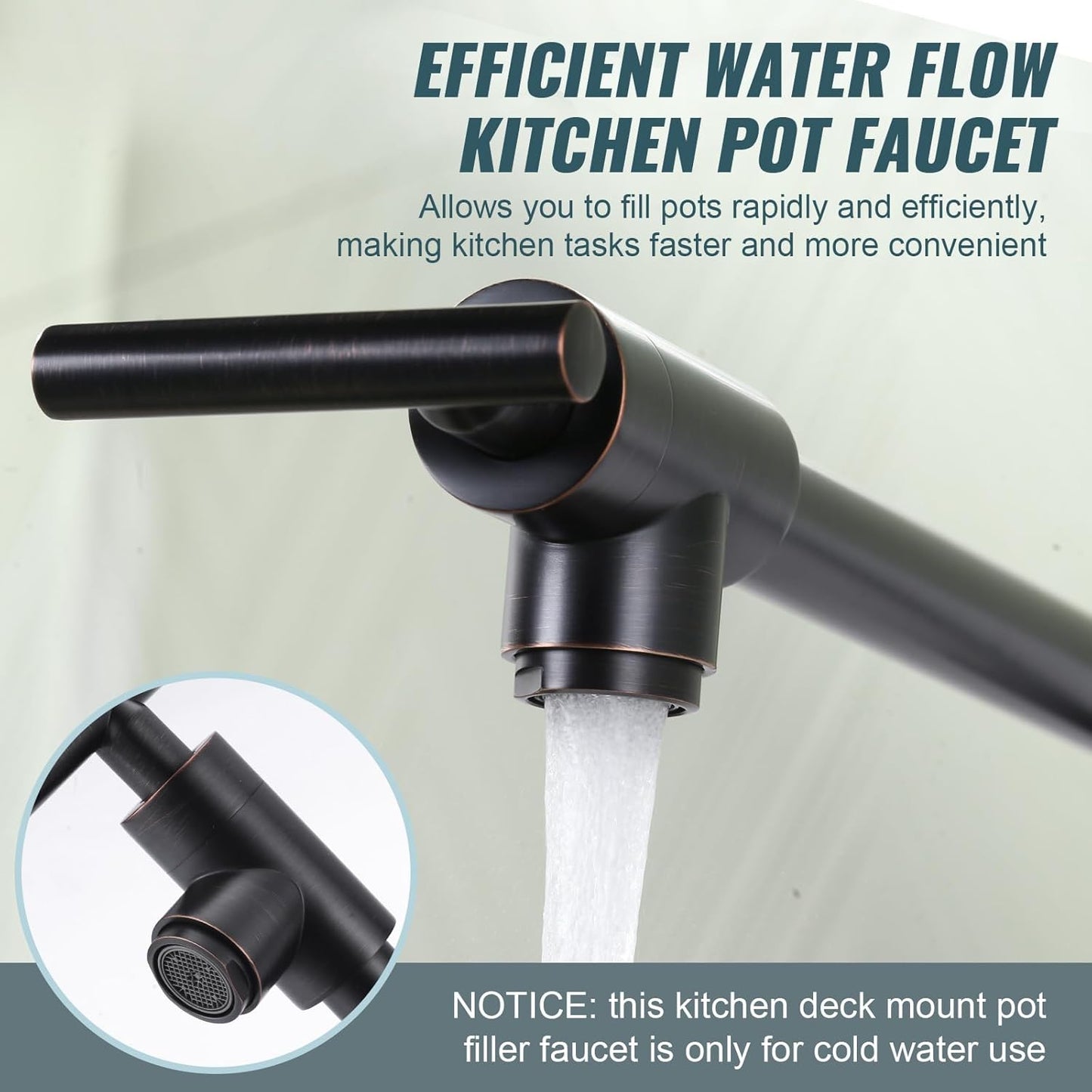 Pot Filler Faucet for Kitchen Sink, Deck Mount Pot Faucets Over Stove, Solid Brass Folding Pot Filler Faucet, Oil Rubbed Bronze Kitchen Pot Faucet