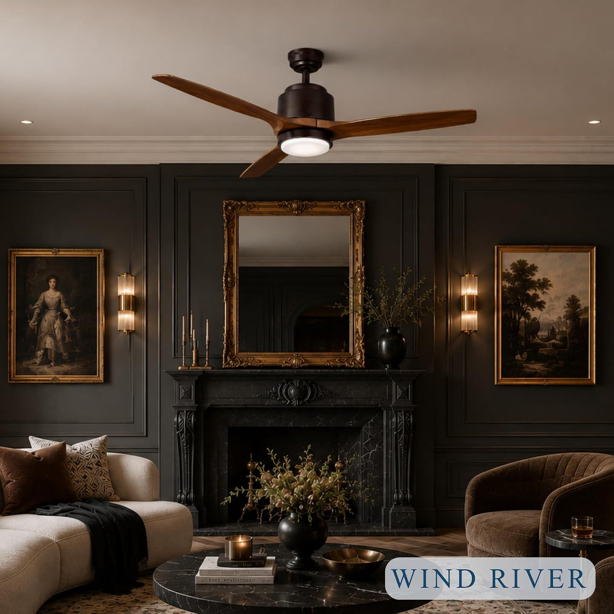 Wind River WR1765OB Reya 56 Inch Ceiling Fan | Walnut Blades | Oiled Bronze