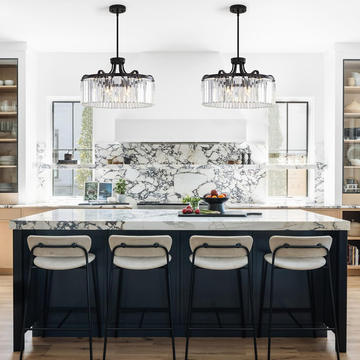 6-Light Modern Crystal Chandeliers, 20'' Black Chandeliers for Dining Room