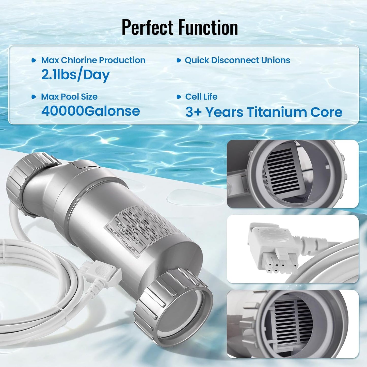 T-15 Salt Cell Replacement for Hayward W3T-CELL-15, 3+ Year Titanium Core, Cuts Chlorine Costs Up to 56%, Compatible with AquaRite/AquaTrol/ProLogic/AQ-Logic Firmware 1.50+, 40,000 Gallon Pools
