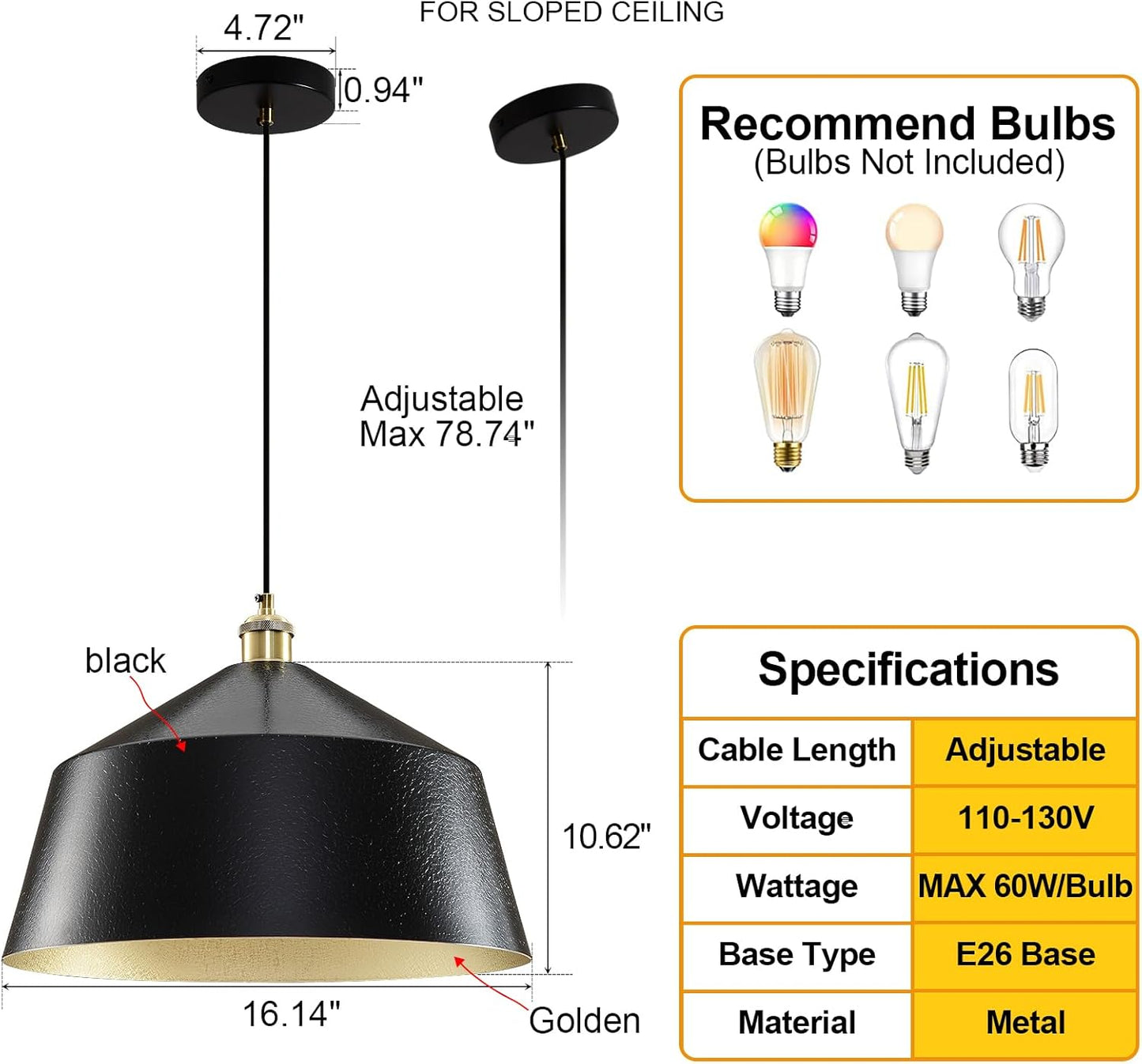 Vintage Ice Pattern Black Exterior Gold Interior Chandelier, 16.1 inches in Diameter, Suitable for bedrooms, Kitchen Islands, Coffee Shops, Etc.