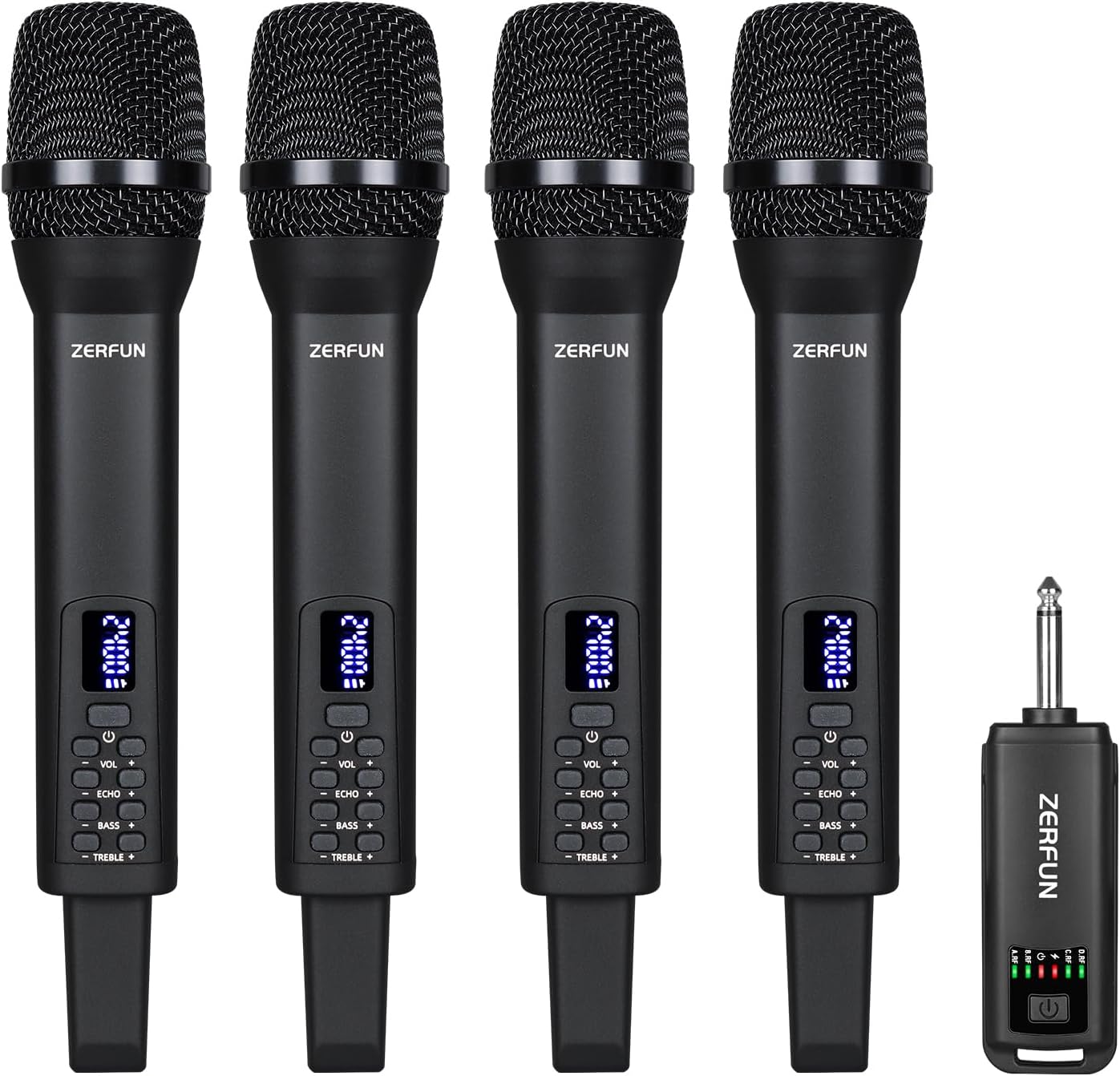 Rechargeable Wireless Microphones 4, Pro Handheld Cordless Mics System Dynamic with Echo Treble BASS VOL Contr