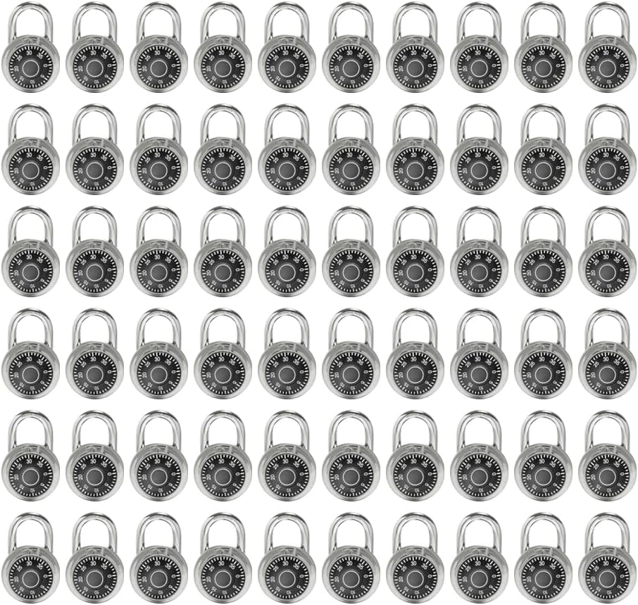 Standard Dial Combination Lock, 2 inch. Wide, with Different Combinations, Black Turnplate, Pack of 60