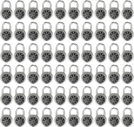 Standard Dial Combination Lock, 2 inch. Wide, with Different Combinations, Black Turnplate, Pack of 60