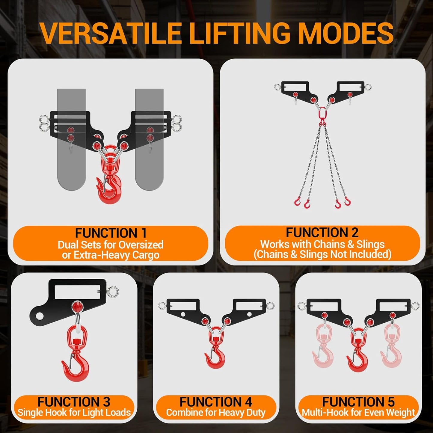 Professional Forklift Lifting Attachment - 6600 lbs Capacity Heavy Duty Steel with Screw Lock Fastener & 360° Swivel Safety Hook, Dual Fork Mobile Crane Conversion Kit for Industrial Use
