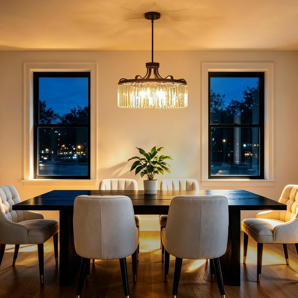 6-Light Modern Crystal Chandeliers, 20'' Black Chandeliers for Dining Room