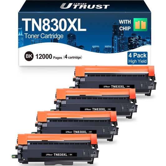 Compatible TN830XL Toner Cartridge Replacement for Brother TN830XL TN830 TN 830 Black Toner for Brother DCP-L2640DW HL-L2460DW HL-L2480DW HL-L2400D HL-L2405W MFC-L2820DW Printer 4 Pack(High Yield)