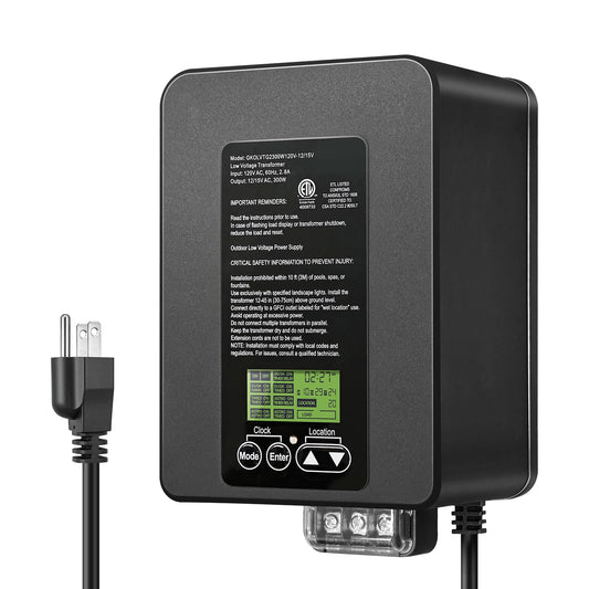 GKOLED 300W Low Voltage Landscape Transformer, Outdoor Photocell Sensor 300W (120V-12/15V)