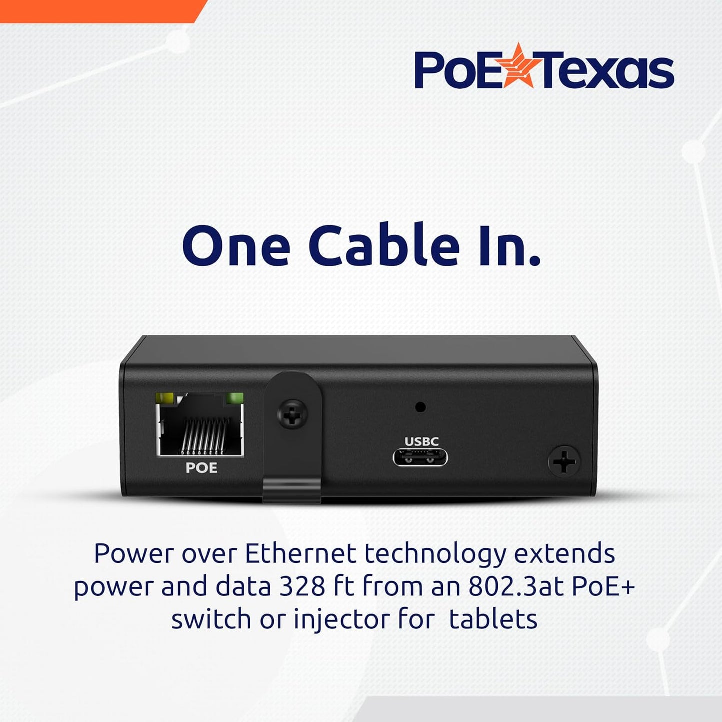 PoE Texas Gigabit PoE+ (802.3at) to USB-C 3.0 Power + Data Delivery w/ 25 Watt Output - Power over Ethernet Active PoE Adapter to USB-C for iPad Pro