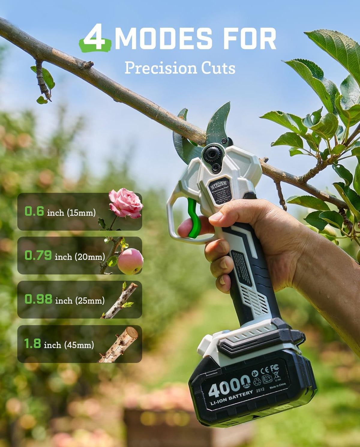 STRIVER Electric Pruning Shears Cordless, 1.8" Cutting Diameter