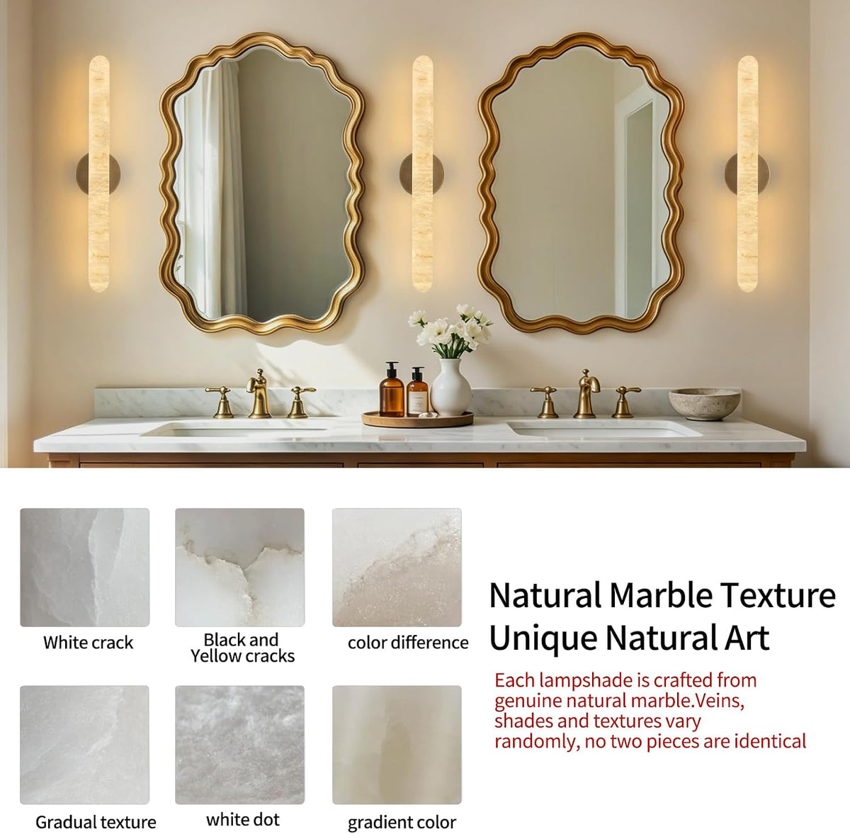 Natural Alabaster Brass Wall Sconce, Modern Bronze Marble Sconce