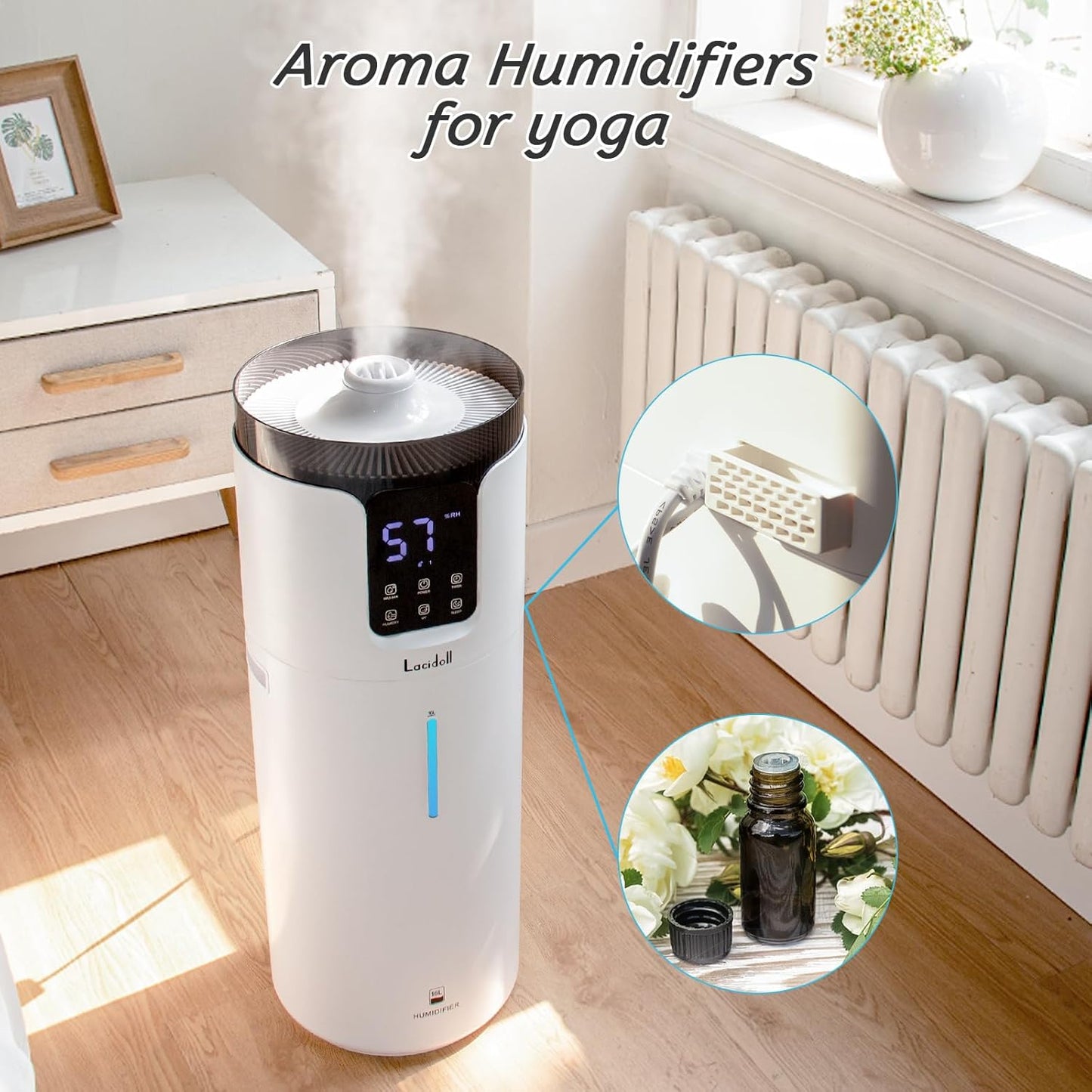 Humidifier Large Room Home Bedroom 2000 sq.ft. 16L/4.2Gal Whole House Humidifiers with Extension Tube & 4 Speed Mist, Cool Mist Humidifier with