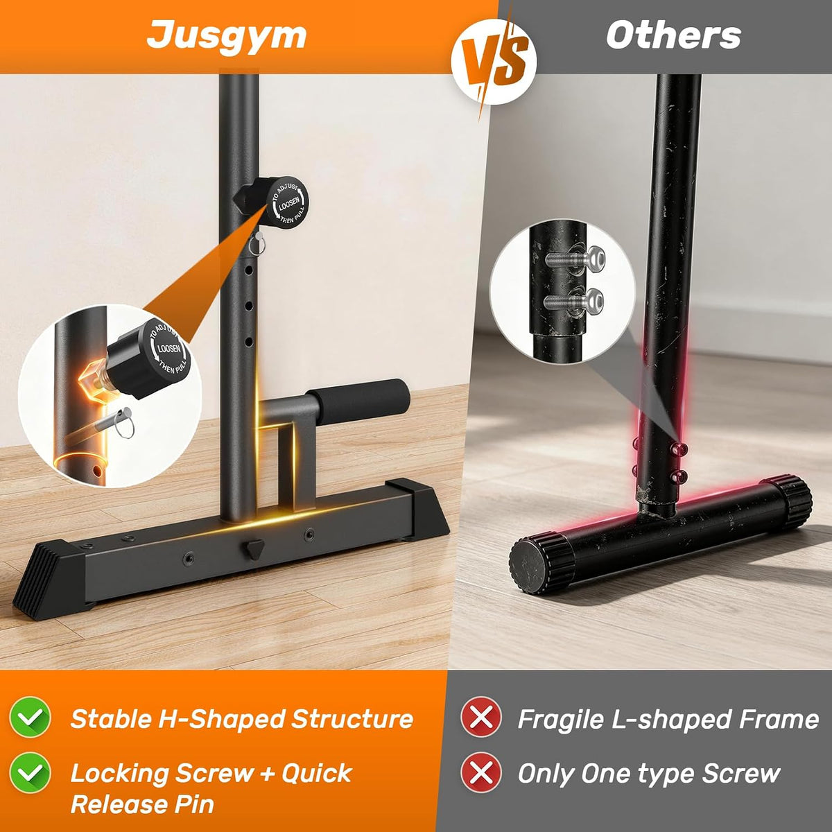 Heavy-Duty Dip Bar for Home Gym, Push Up Parallel Bars, Tool‑Free, 600LBS