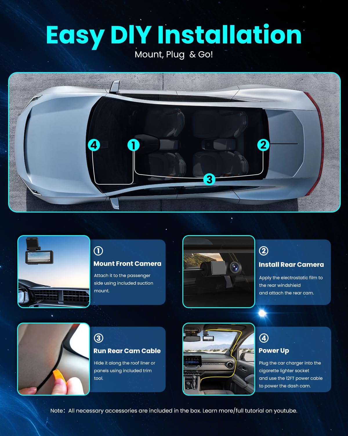 V77 4K+1080P 2160P/FHD Dash Cam Front for Cars, Dual STARVIS 2 Sensors, Free 64GB Card Included, 5.8G WiFi - up to 20MB/s Fastest Download Speed with App, 3" IPS, 24H Parking Mode