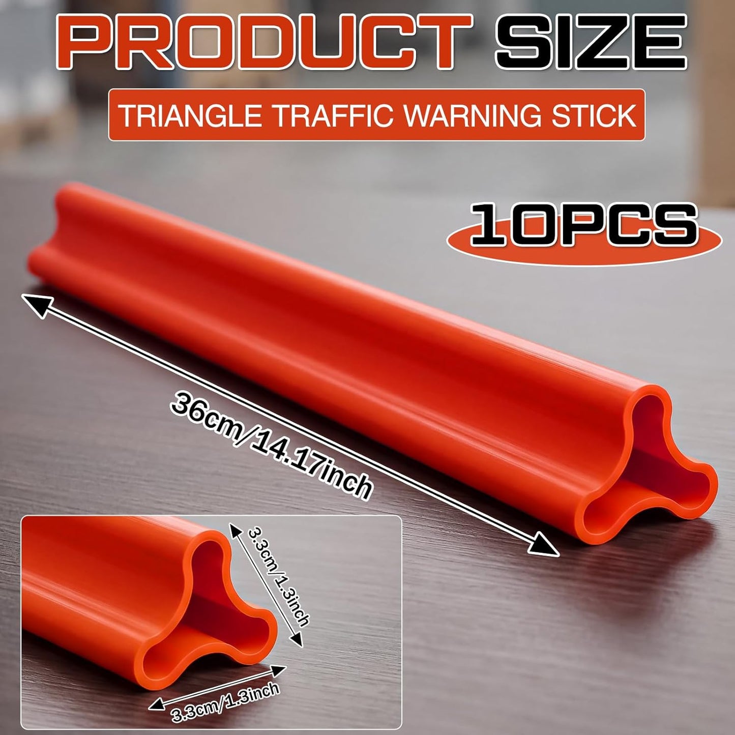 10 Pack Orange Triangle Traffic Wands, 360mm Triangular Safety Stakes, UV Resistant Plastic, Windproof Anti-roll Road Markers for Airport Ground Traffic Control, Road Construction Event