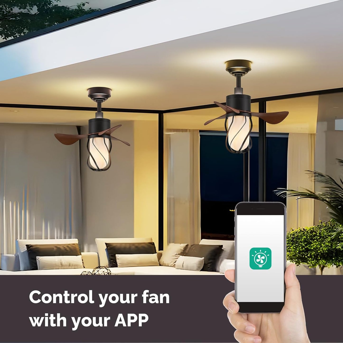 Orison Ceiling Fans with Lights, 22'' Farmhouse Ceiling Fan with Remote and App Control, 3 Reversible Blades Small Ceiling Fan for Bedroom Kitchen