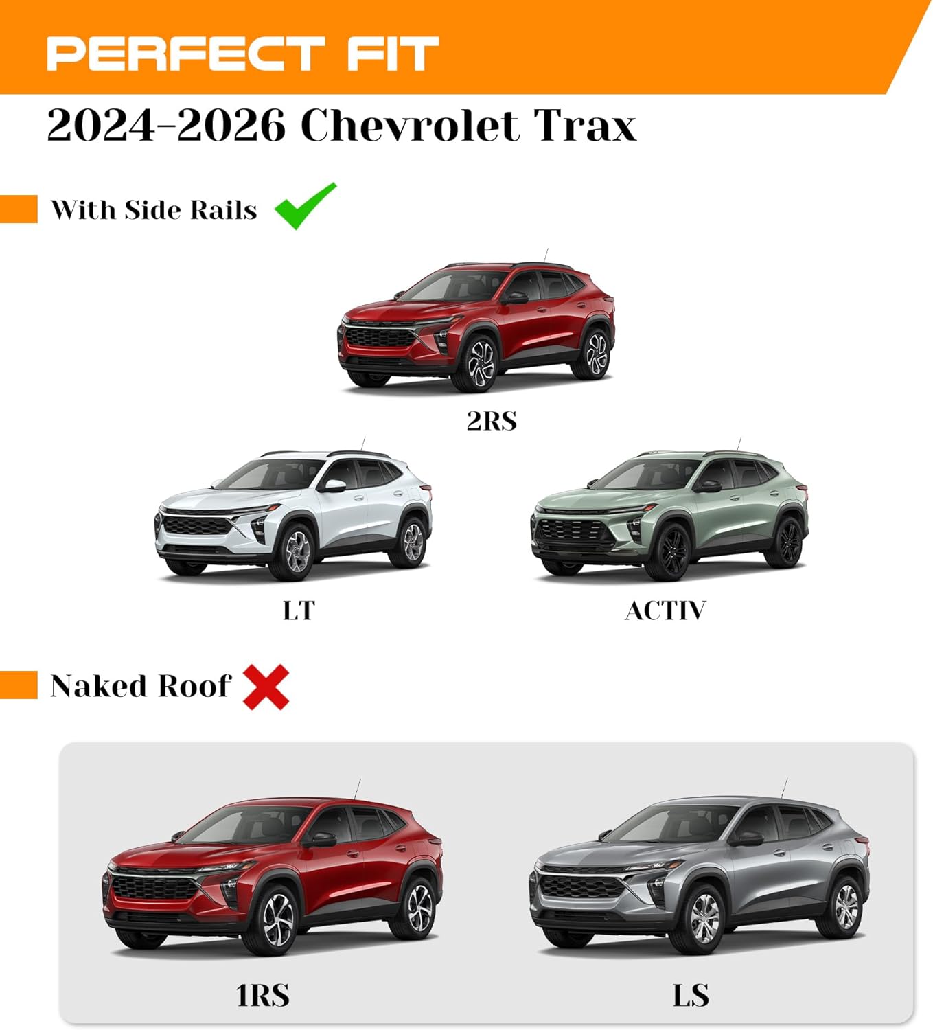 Snailfly Roof Rack Cross Bars Fit for 2024-2026 Chevy Chevrolet Trax with Side Rails (LT / 2RS / ACTIV), Easy Install & Disassemble 220 lbs Aluminum Crossbars Cargo Carrier for Bike Kayak Skis