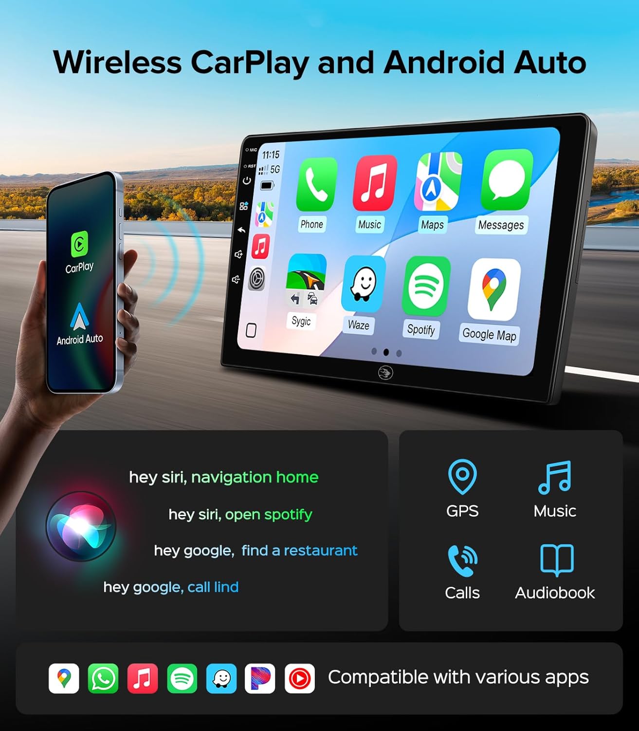 QLED Linux Car Stereo for Toyota Corolla 2008-2013, Fast Boot Wireless CarPlay & Android Auto Touch Screen Radio, Dash Kit Replacement with AHD 1080P Backup Camera, Bluetooth, SWC, AM/FM