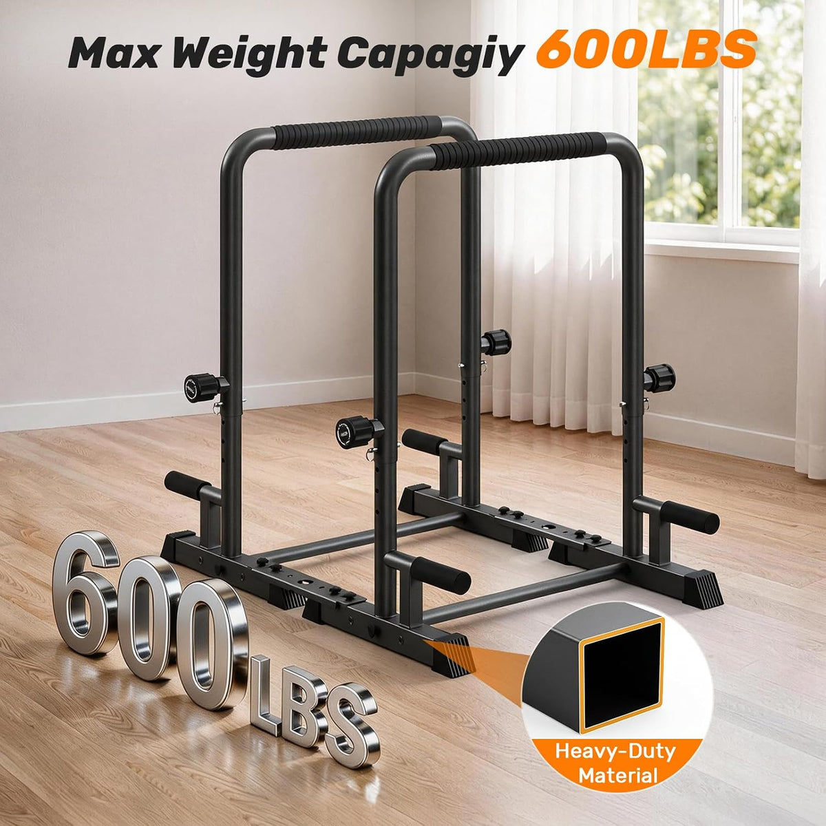 Heavy-Duty Dip Bar for Home Gym, Push Up Parallel Bars, Tool‑Free, 600LBS
