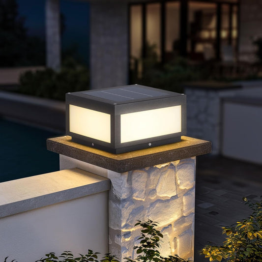 Solar Pillar Light Outdoor,Modern Post Light Dusk to Dawn IP65 Waterproof Solar Column Cap Lights LED 3000K Deck Lantern La