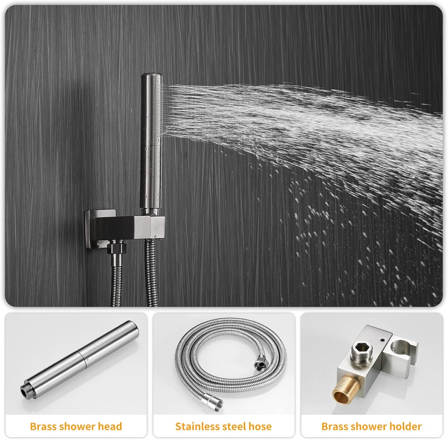 BESy 10 Inch Solid Brass Shower System Fixture High Pressure Mixer Shower Head and 2 in 1 Handheld Wall Mounted, Rainfall