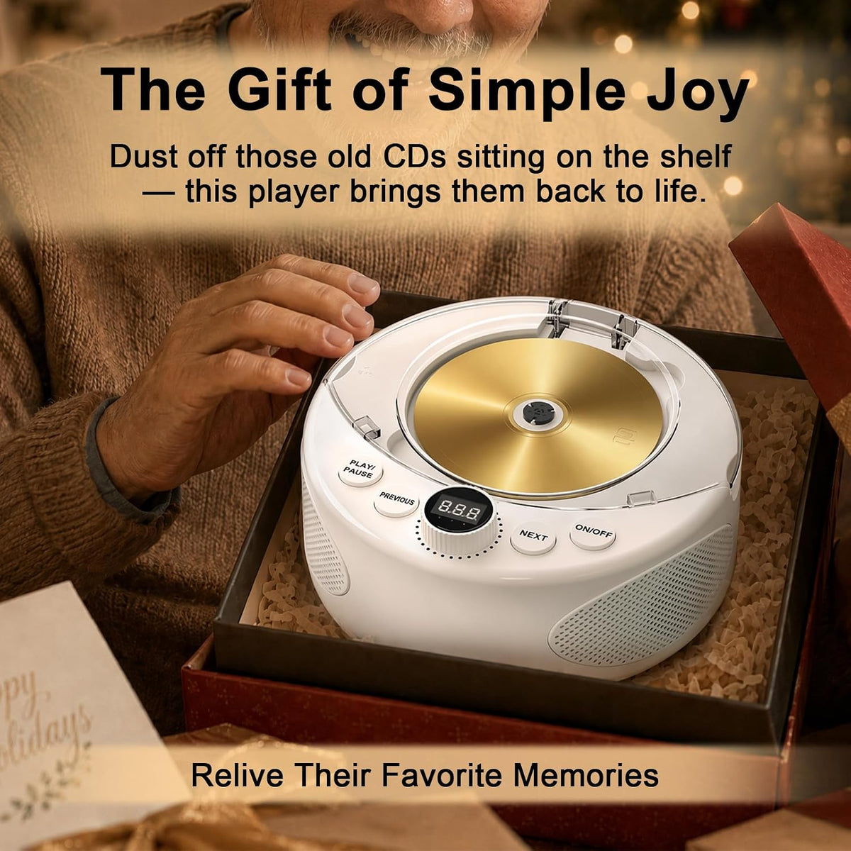 Simple CD Player for Dementia Alzheimer's Seniors, Large Buttons, Auto-Off