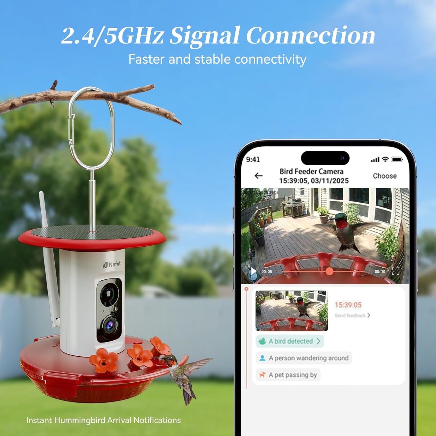 Smart Hummingbird Feeder with Camera Solar Powered - Leakproof & Bee Proof, AI Identify Instant Notification, 3K HD Video Live, 5g WiFi Humming Bird Camera Feeder, Gift for Bird Lovers