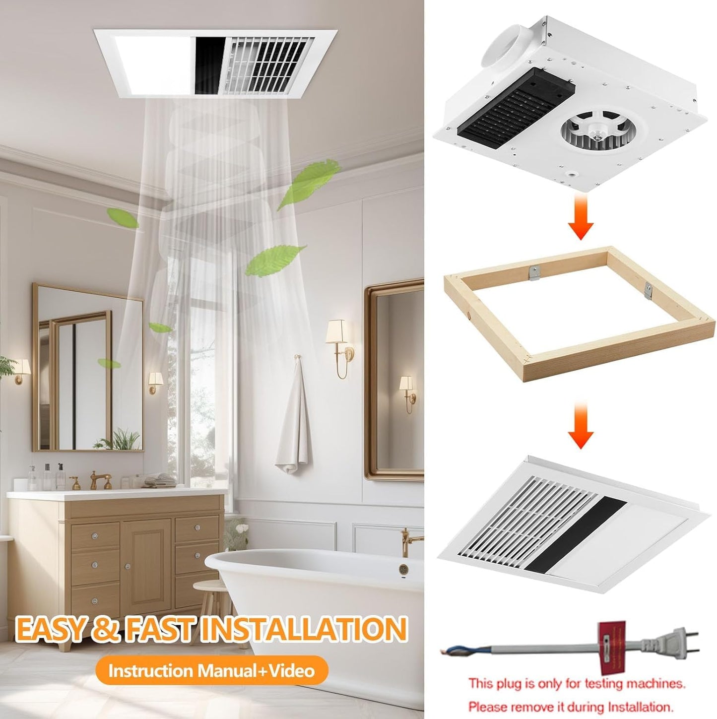 Bathroom Exhaust Fan 100CFM Retrofit Bathroom Exhaust Fan with Light