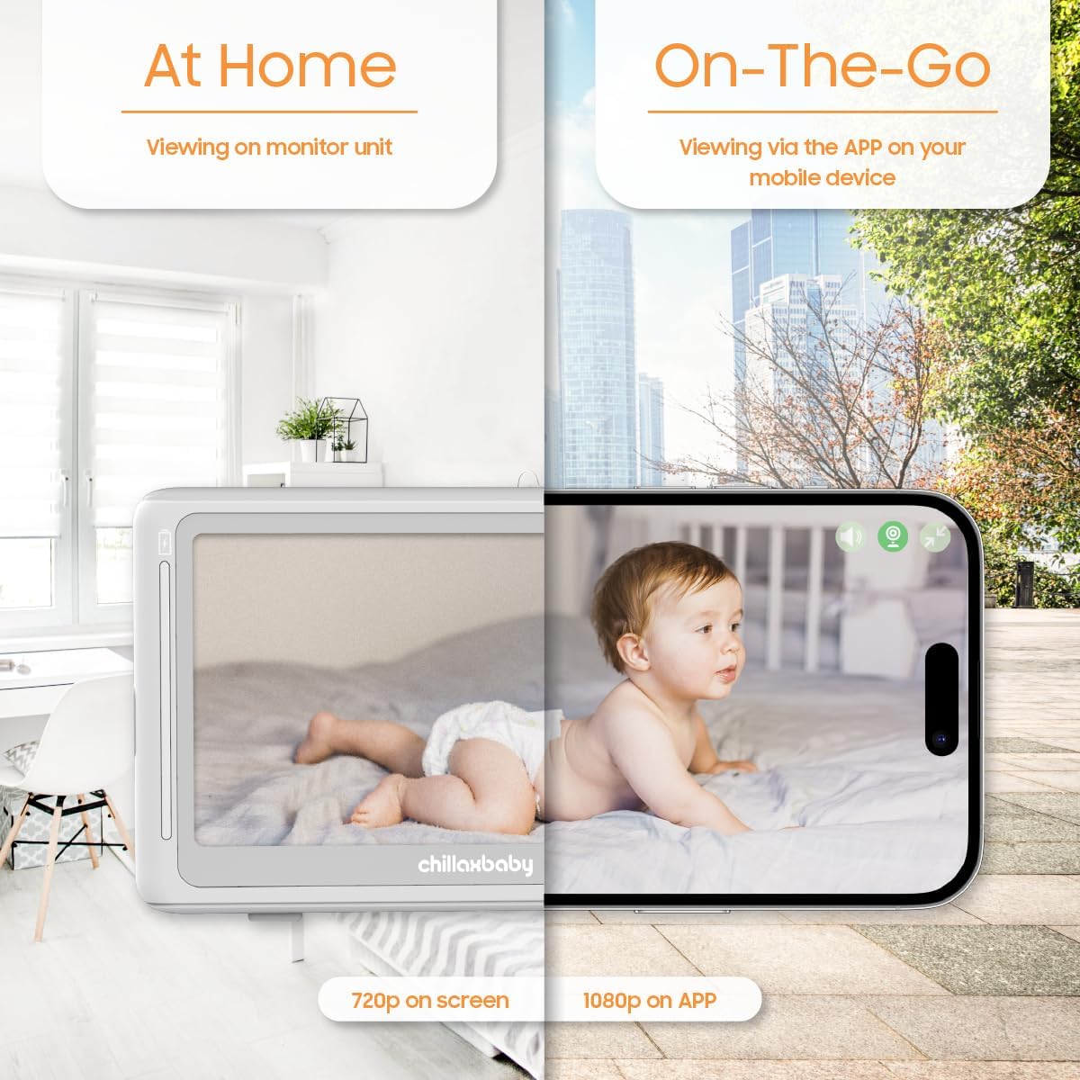 CHILLAX Giraffe Pro Portable Baby Monitor–Video Baby Monitor for Travel with Battery Base Stand,HD 1080p Camera and 5”Screen, Privacy Protection WiFi ON-Off Switch, Gooseneck Design, Night Vision Giraffe Portable