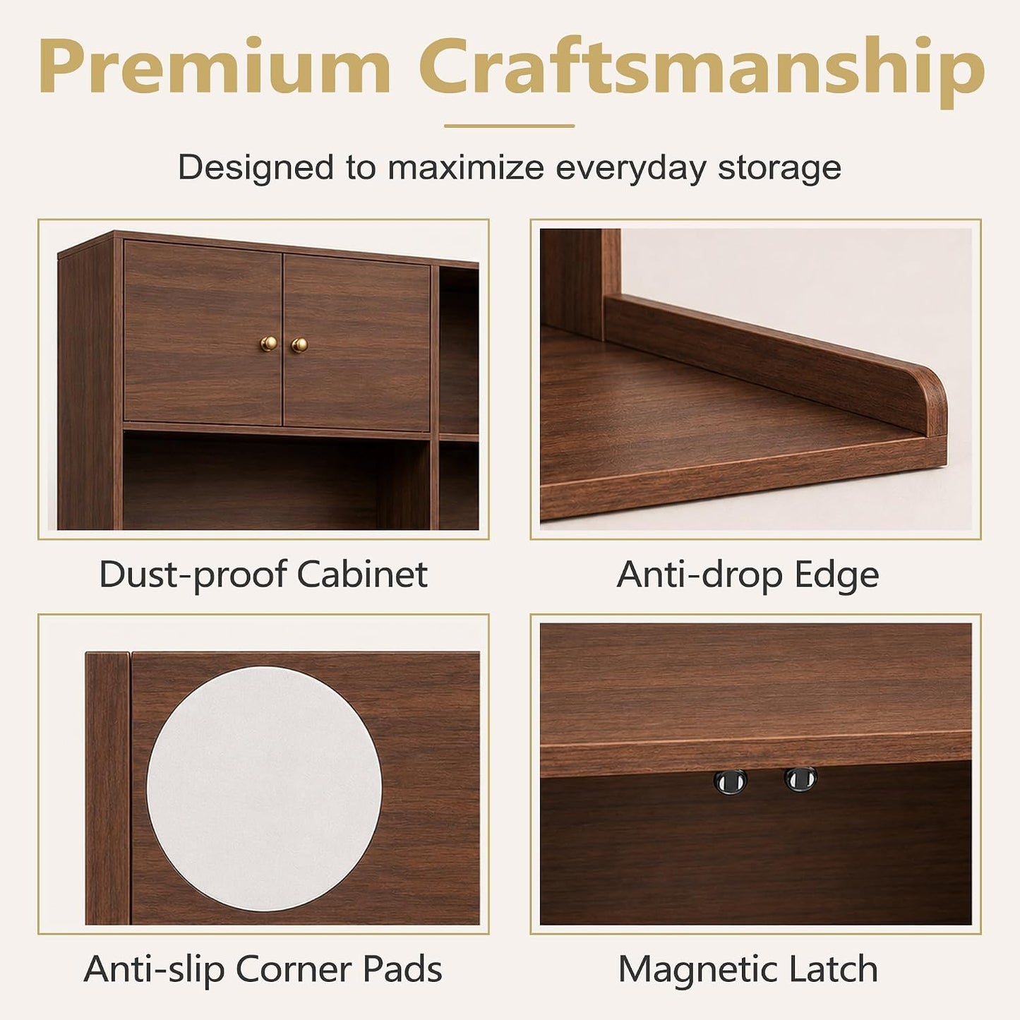 Washer Dryer Countertop with Cabinets, Laundry Countertop with Shelf, Washer and Dryer Topper with Edge, Over Washer and Dryer Shelves for Laundry Room Storage Organization, Universal Fit Walnut Dual